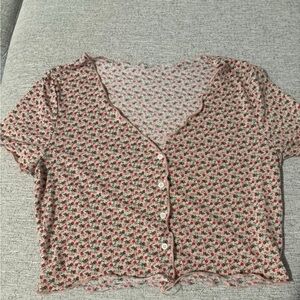 SHEIN Pink Floral Button-Down Shirt